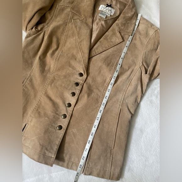 Live a Little Tan Suede Leather Blazer Tailored Fit - Picture 9 of 10